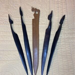 Vintage Ethnographic -12” Carved Wooden Figure Bust Letter Opener - Africa (5)